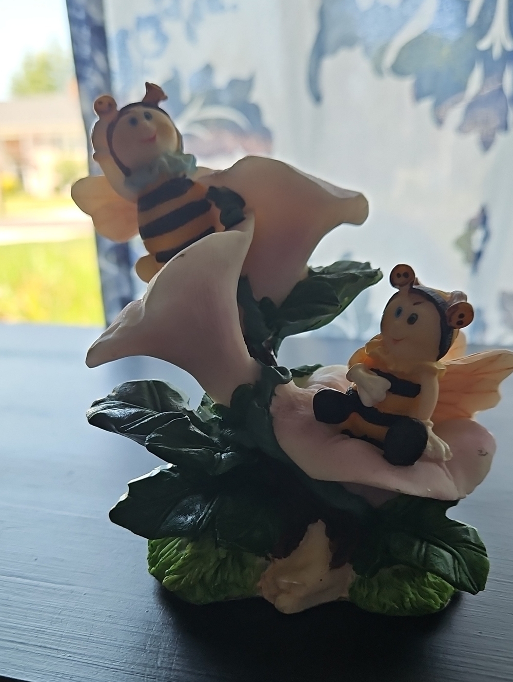 Whimsical Bee Figurine Flower Accent in Pink and Yellow